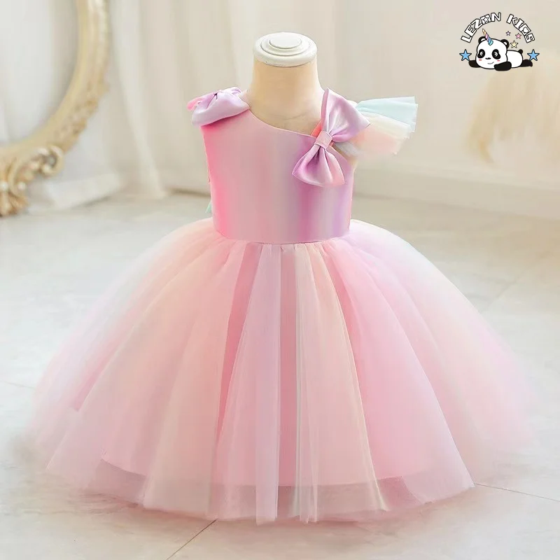 LEZONKIDS - Vestidos de festa personalizáveis para meninas, sem mangas, cor de arco-íris, para o verão, princesa